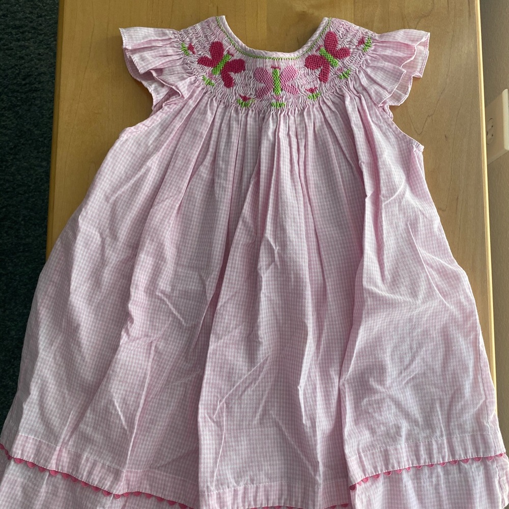 Butterfly smocked embroidered dress